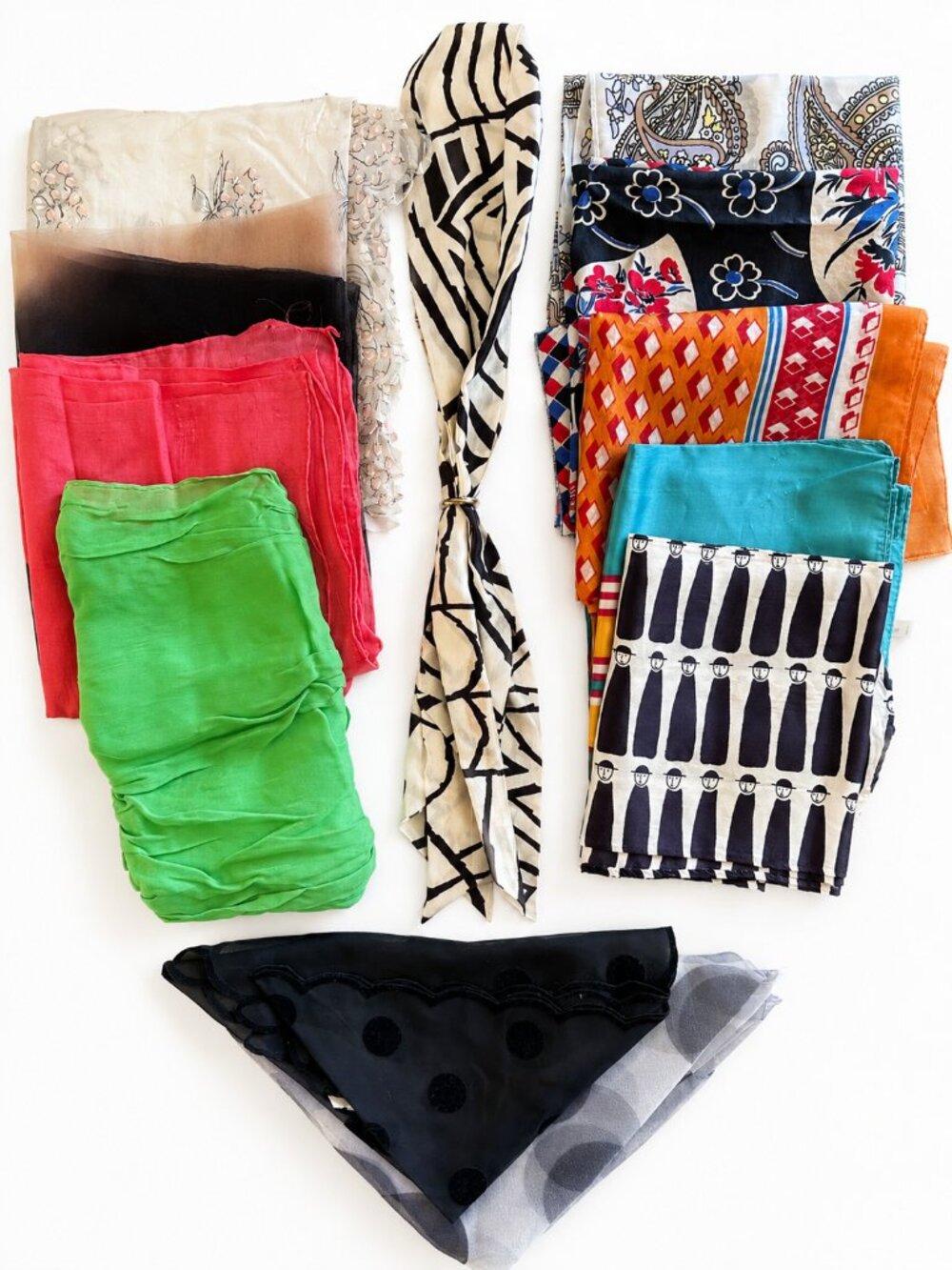 VINTAGE Lot of 11 Scarves & 1 Ladies Neck Tie 1950's - 1960's